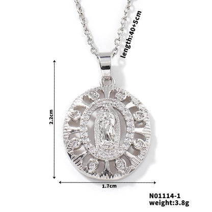 Vintage Style Classic Style Geometric Round Virgin Mary 304 Stainless Steel Copper Zircon K Gold Plated Inlay Pendant Necklace