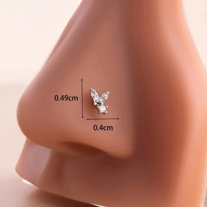 1 Piece Nose Rings & Studs Casual Minimalist Butterfly Antlers 316L Stainless Steel Copper Inlay Zircon Nose Rings & Studs