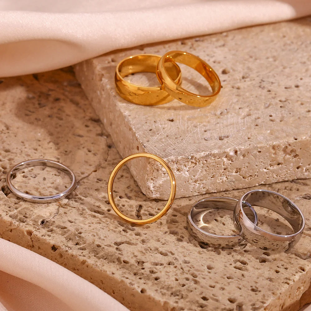 Minimalist Fashion Round Geometric Stainless Steel 18K Gold Plated Rings