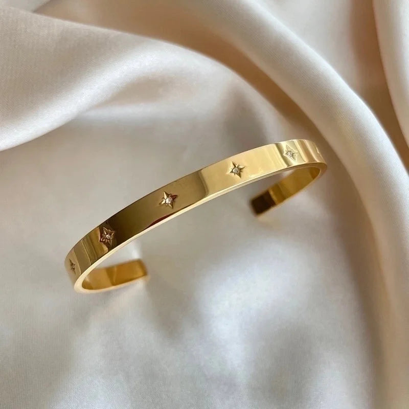 Retro Solid Color Titanium Steel 18k Gold Plated Zircon Bangle