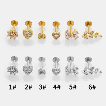 1 Piece Lip Rings Minimalist Commute Leaves Heart Shape Flower 316L Stainless Steel Inlay Zircon 18K Gold Plated Ear Cartilage Rings & Studs