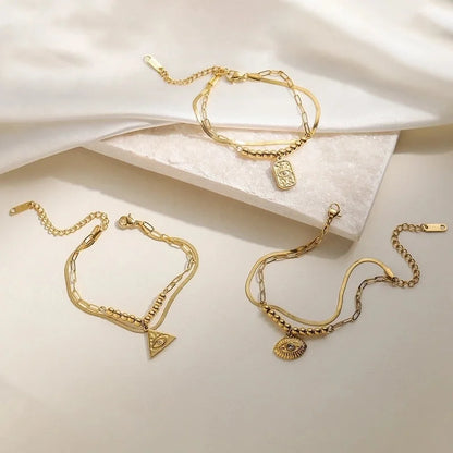 Retro Minimalist Commute Devil's Eye 304 Stainless Steel Zircon Paperclip Chain Snake Chain Bracelets In Bulk Stainless Steel Bracelets