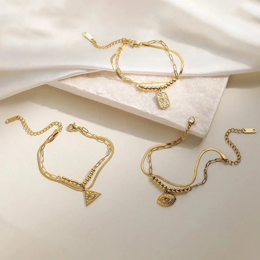 Retro Minimalist Commute Devil's Eye 304 Stainless Steel Zircon Paperclip Chain Snake Chain Bracelets In Bulk Stainless Steel Bracelets