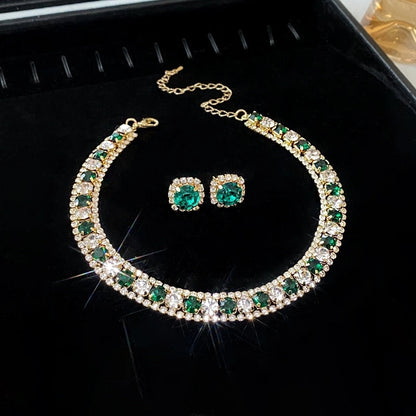 Explosions Zircon Diamond Geometric Necklace Earrings Suit Light Luxury Clavicle Chain High Sense Temperament Jewelry