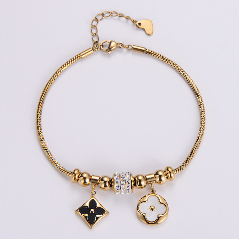 2 Pieces Expressive Women Four-leaf Clover Flower Stainless Steel Bracelets