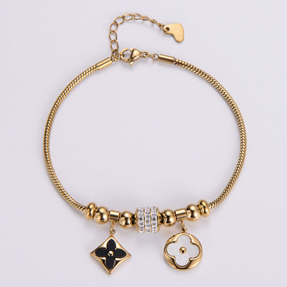 2 Pieces Expressive Women Four-leaf Clover Flower Stainless Steel Bracelets