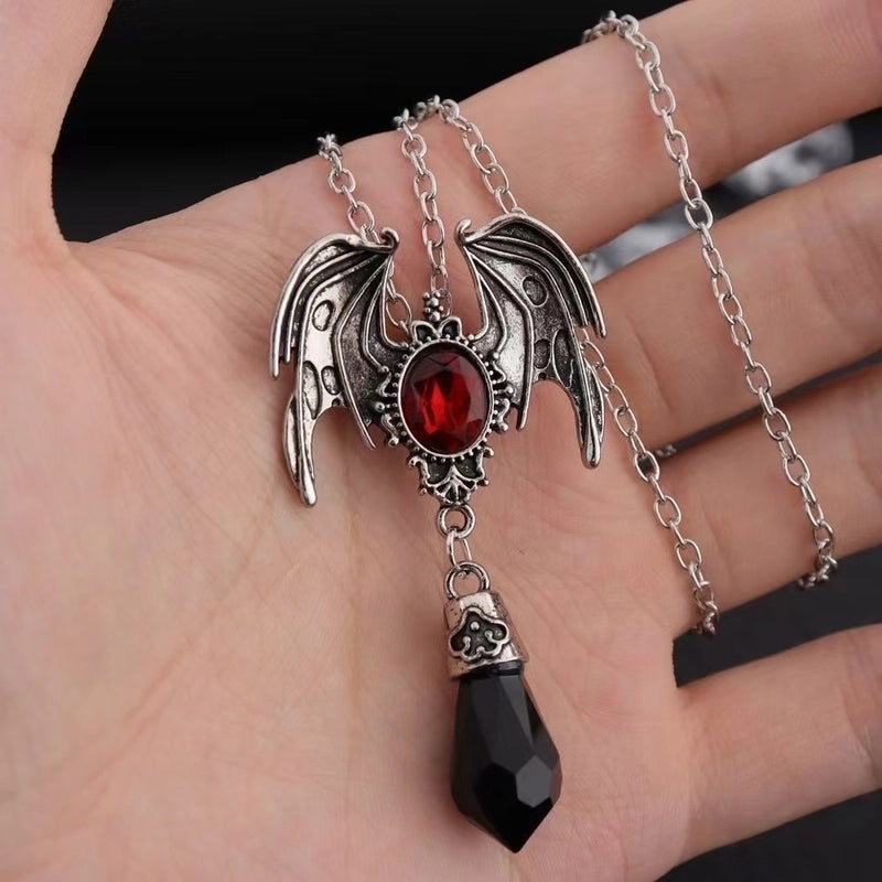 Vintage Style Wings Alloy Plating Inlay Artificial Gemstones Halloween Unisex Necklace Pendant