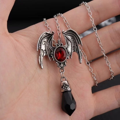 Vintage Style Wings Alloy Plating Inlay Artificial Gemstones Halloween Unisex Necklace Pendant