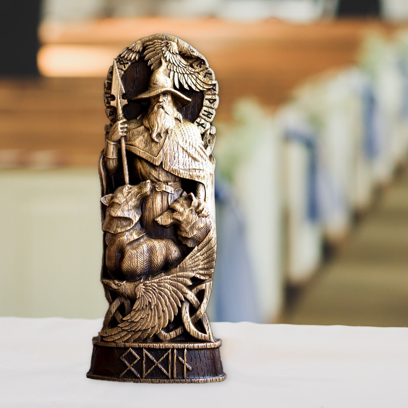 Hero Statue Wood Carving Resin Ornament Resin Craft Mythical Ornament Thor Divine Decoration