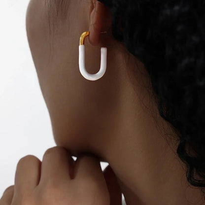 1 Pair Elegant Punk Geometric Enamel Plating Titanium Steel 18K Gold Plated Earrings