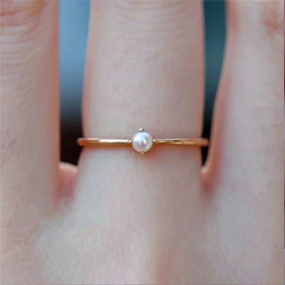 Minimalist Geometric Copper Gold Plated Artificial Pearls Rings