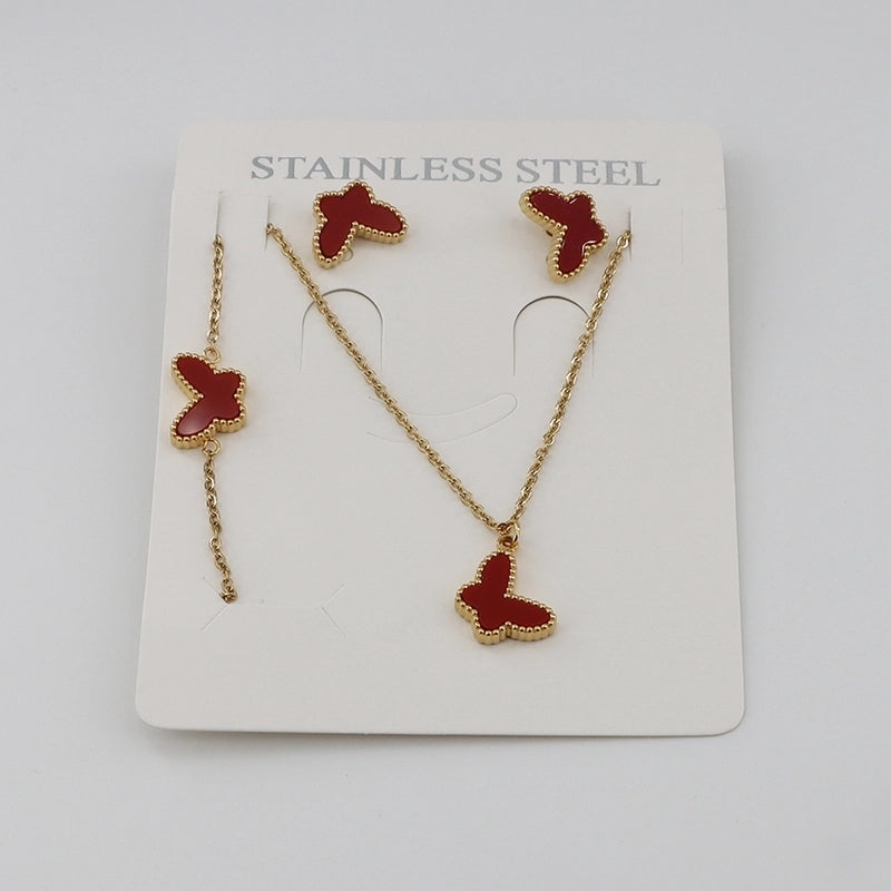 3 Pieces Casual Sweet Classic Style Butterfly 304 Stainless Steel Gold Plated Bracelets Earrings Necklace