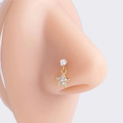1 Piece Nose Rings & Studs Basic Classic Style Heart Shape Flower Butterfly 316L Stainless Steel Copper Plating Inlay Zircon