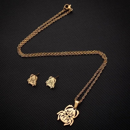 Minimalist Geometric Leaf Heart Shape Stainless Steel Plating Earrings Necklace 1 Set