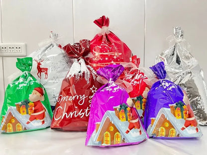 Cross-border New Christmas Gift Bag Santa Claus Drawstring Bag Aluminum Foil Bag Candy Packaging Bag Gift Bag