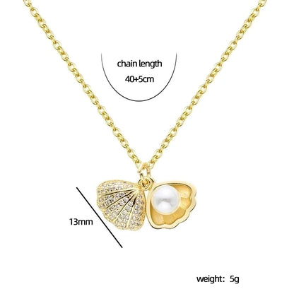 Elegant Shell 304 Stainless Steel Copper Artificial Pearls Zircon 18K Gold Plated K Gold Plated Plating Inlay Pendant Necklace