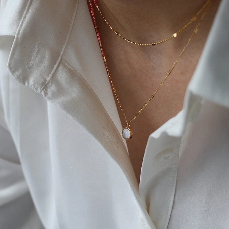 Minimalist Round Titanium Steel Plating Inlay Shell Double Layer Necklaces 1 Piece