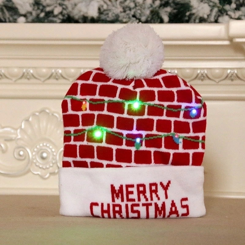 Spot Cross-border New Christmas Hat Colorful Luminous Knitted Hat Christmas Hat Adult Children Knitted Wool Christmas
