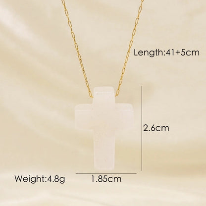Minimalist Geometric Cross Natural Stone Titanium Steel Pendant Necklace In Bulk