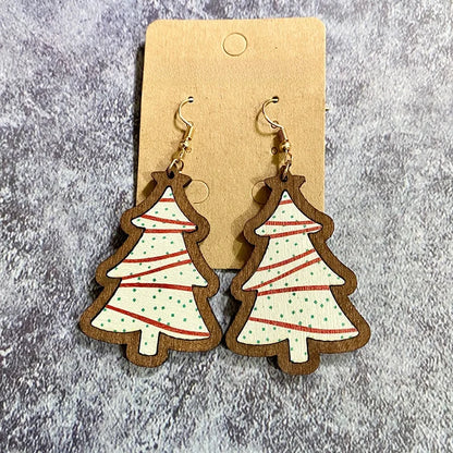 1 Pair Retro Christmas Tree Plaid Wood Drop Earrings