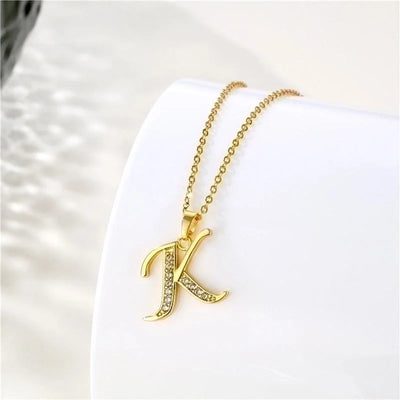 Stainless Steel Titanium Steel 18K Gold Plated Fashion Plating Inlay Letter Zircon Pendant Necklace