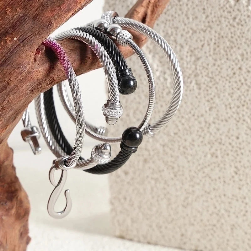 Minimalist Solid Color Titanium Steel Rhinestones 18K Gold Plated Plating Inlay Rings Bracelets