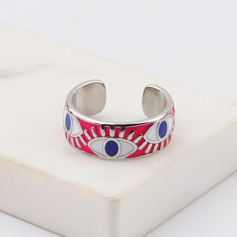 Fashion Devil\'s Eye Copper Open Ring Inlay Resin Copper Rings