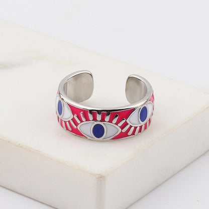 Fashion Devil\'s Eye Copper Open Ring Inlay Resin Copper Rings