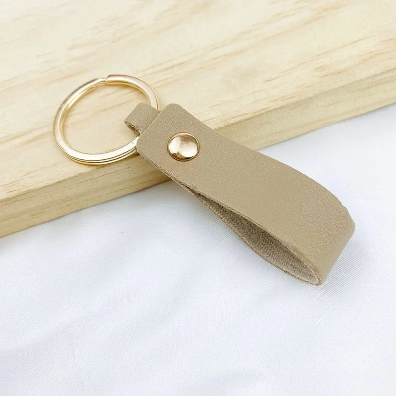 Creative Solid Color Pu Keychain Simple Couple Leather Car Key Ring Metal Universal Bag Strap Buckle Office Culture Accessories