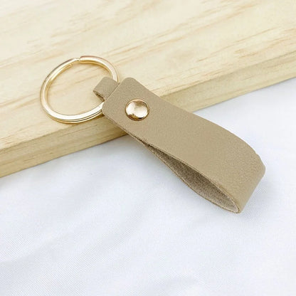 Creative Solid Color Pu Keychain Simple Couple Leather Car Key Ring Metal Universal Bag Strap Buckle Office Culture Accessories