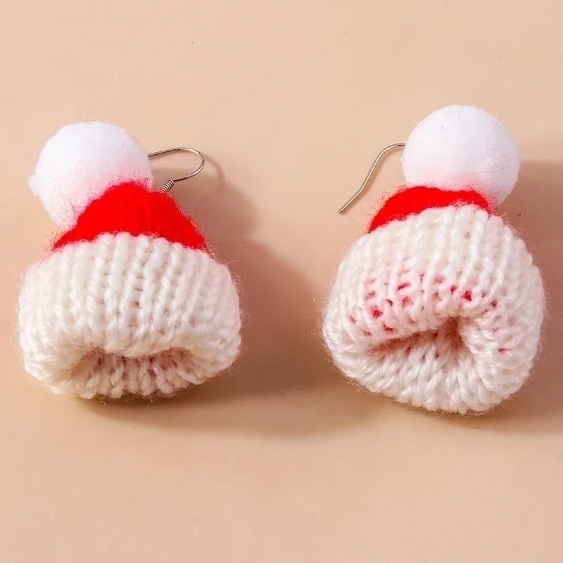 1 Pair Cute Christmas Hat Knit Zinc Alloy Drop Earrings