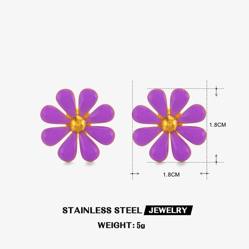 Minimalist Classic Style Flower 304 Stainless Steel Resin 18K Gold Plated Enamel Rings Earrings