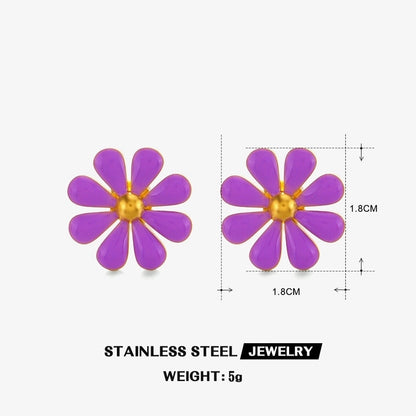 Minimalist Classic Style Flower 304 Stainless Steel Resin 18K Gold Plated Enamel Rings Earrings
