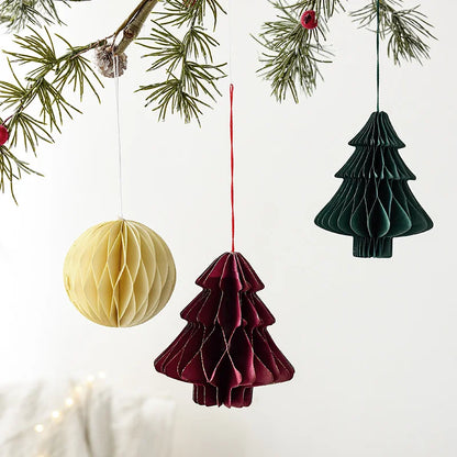 Hot Sale Christmas Paper Folding Honeycomb Christmas Tree Hanging Decoration Party Christmas Decoration Supplies Hanging Ornament