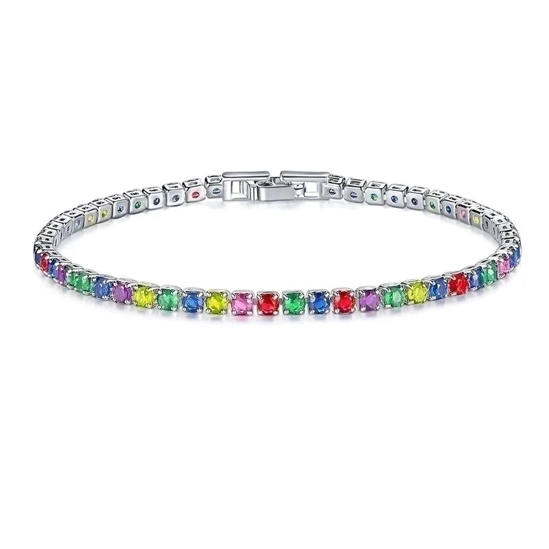 Copper Rhodium Plated Classic Style Inlay Geometric Zircon Bracelets