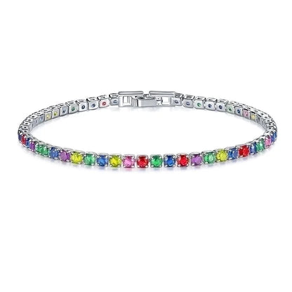 Copper Rhodium Plated Classic Style Inlay Geometric Zircon Bracelets