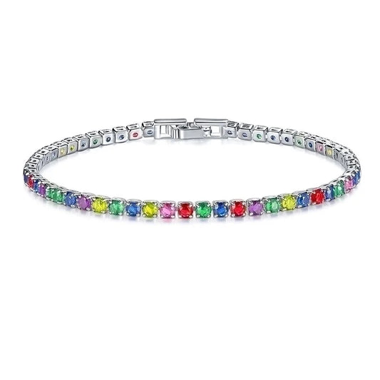 Copper Rhodium Plated Classic Style Inlay Geometric Zircon Bracelets