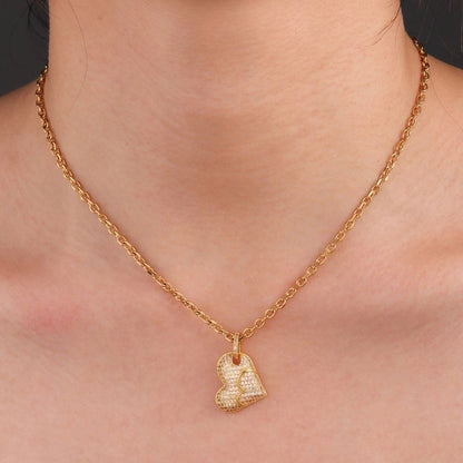 Hip-Hop Minimalist Shiny Heart Shape 304 Stainless Steel Copper Zircon 18K Gold Plated Inlay Pendant Necklace