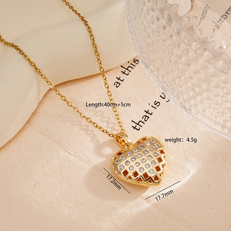 Minimalist Heart Shape 304 Stainless Steel Copper Zircon Gold Plated Plating Inlay Pendant Necklace