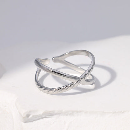 Women Minimalist Stripe Ellipse Leaf Stainless Steel Rings