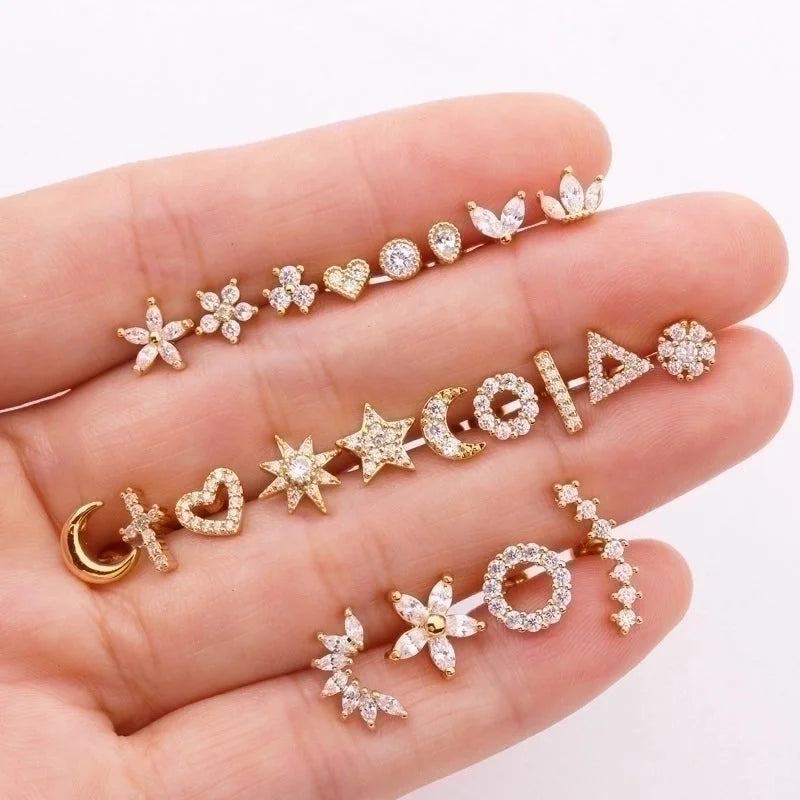 Ear Cartilage Rings & Studs Flower 316L Stainless Steel Copper Inlaid Zircon