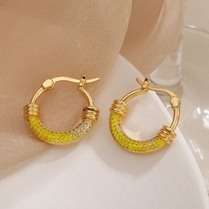 1 Pair Korean Style Geometric Plating Inlay Copper Zircon 18k Gold Plated Hoop Earrings