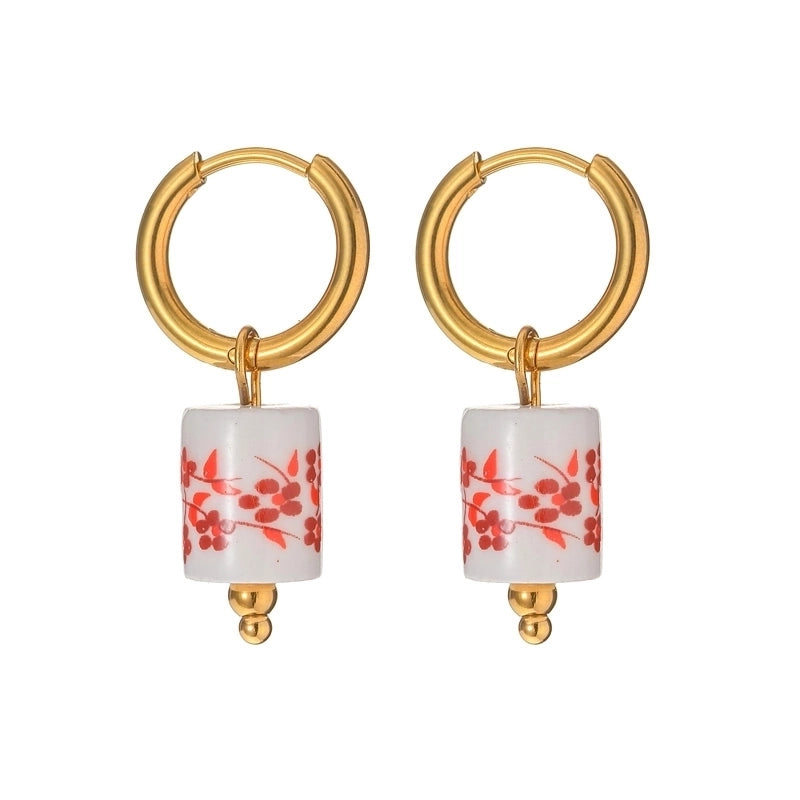 1 Pair Chinoiserie Vintage Style Flower 304 Stainless Steel 18K Gold Plated Drop Earrings