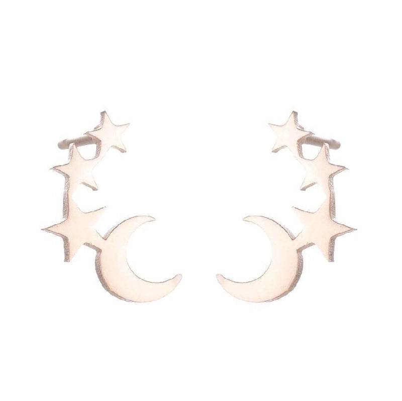 1 Pair Minimalist Star Moon 304 Stainless Steel 18K Gold Plated Ear Studs