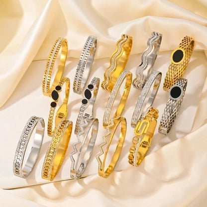 Elegant Romantic Solid Color Titanium Steel Rhinestones Bangle In Bulk