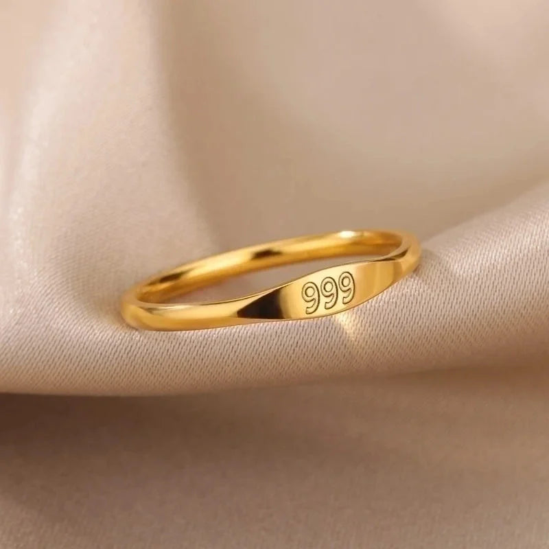 1 Piece Minimalist Number Stainless Steel Inlaid Gold Rings