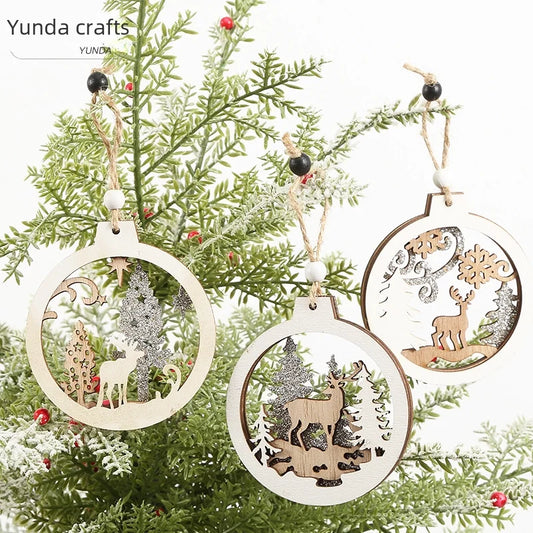 Spot New Creative Christmas Decorative Wooden Crafts Hollow Christmas Tree Decorative Wooden Products Small Pendant