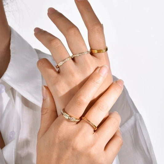 304 Stainless Steel Minimalist Inlay Circle Zircon Rings