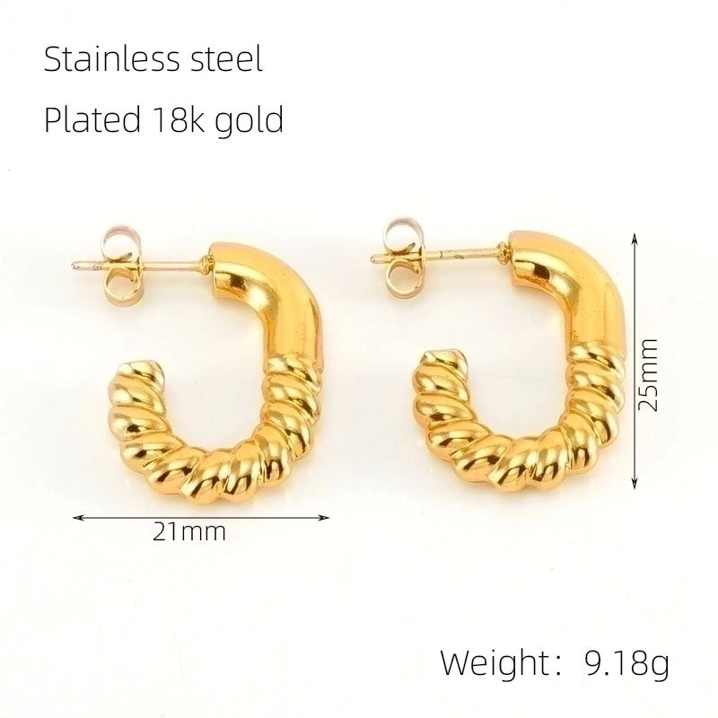 1 Pair Elegant Square Water Droplets Polishing Plating Stainless Steel Titanium Steel 18K Gold Plated Earrings