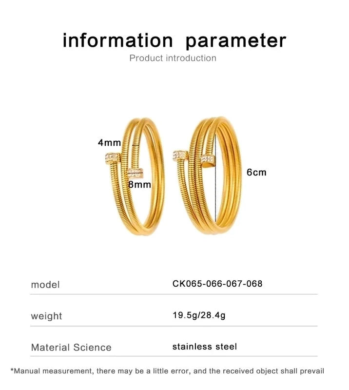 Casual Minimalist Commute Circle Round 304 Stainless Steel 18K Gold Plated Rhinestones Bangle In Bulk